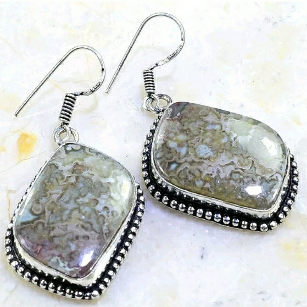 Ocean Agate Handcrafted 925SS Earrings